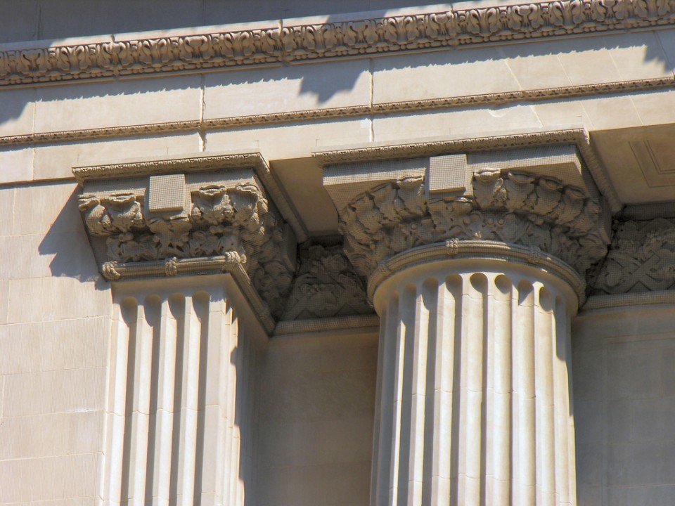 The Doric capital at Grand Central Station, New York City, shows sculpted leaves where the ancient Greeks would have painted.