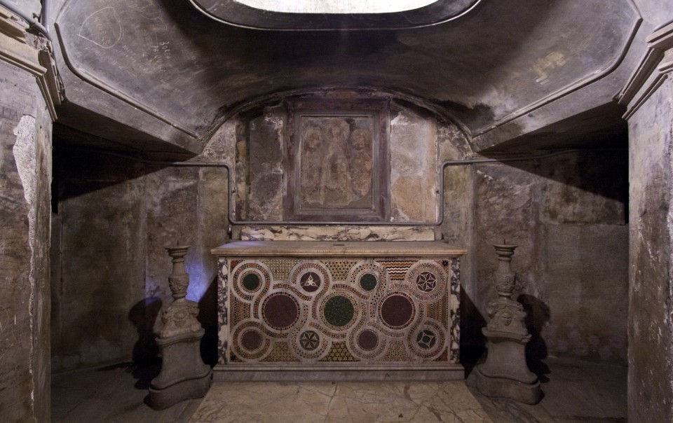 Altar in the crypt of Santa Prassede, Rome
(Image source)