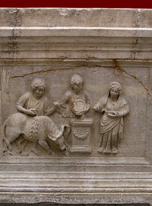 An altar dedicated to the goddess Diana depicts preparations for sacrifice.