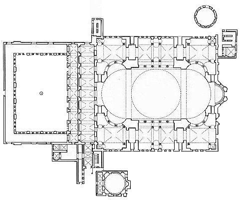 Plan of the Hagia Sophia. North is roughly up and the Sanctuary is to the east.