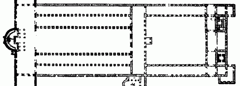 Plan of Old St. Peter's as constructed by Constantine. North is up and the Sanctuary is to the west.