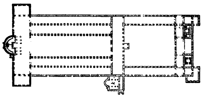 Plan of Old St. Peter's as constructed by Constantine. North is up and the Sanctuary is to the west.