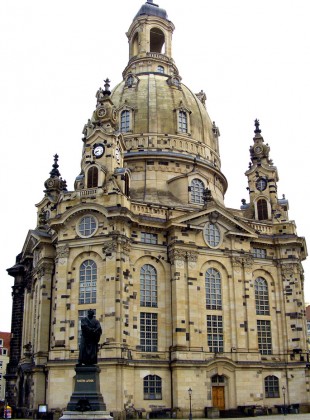 The Church of Our Lady (Frauenkirche), Dresden, Germany. This masterpiece is an 18th century Baroque reworking of a tradition which stretches back to antiquity. Completely destroyed in World War II, its meticulous reconstruction was completed in 2005 by popular demand.
(Image source)