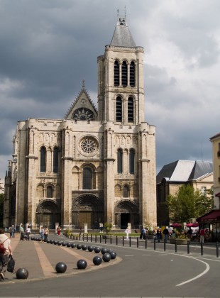 The facade of the Cathedral Basilica of St. Denis outside Paris.
(Image source)
