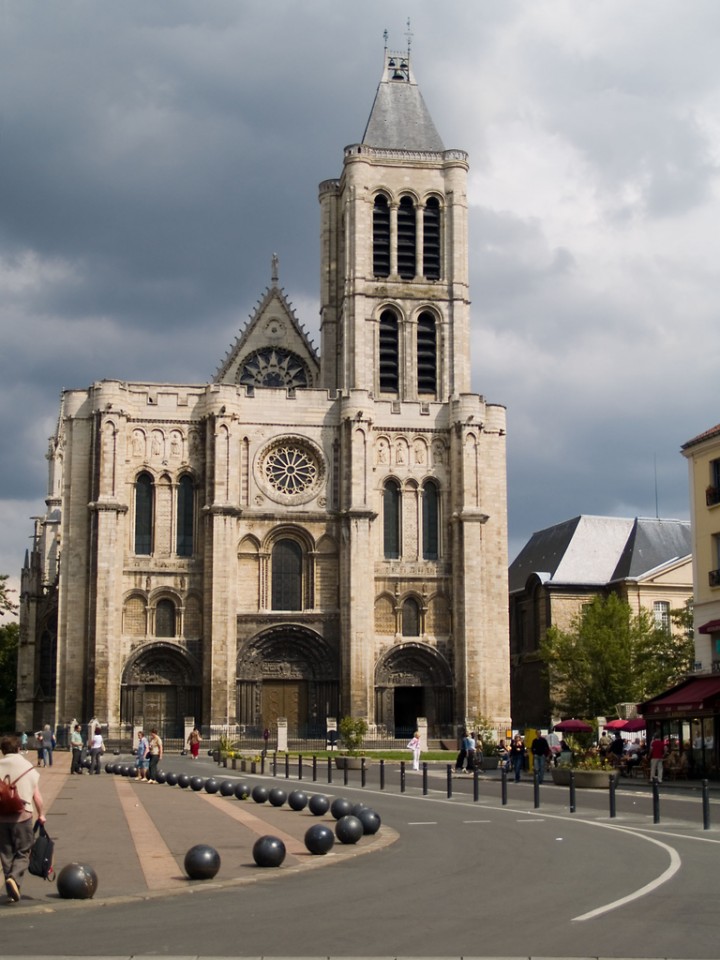 The facade of the Cathedral Basilica of St. Denis outside Paris.
(Image source)