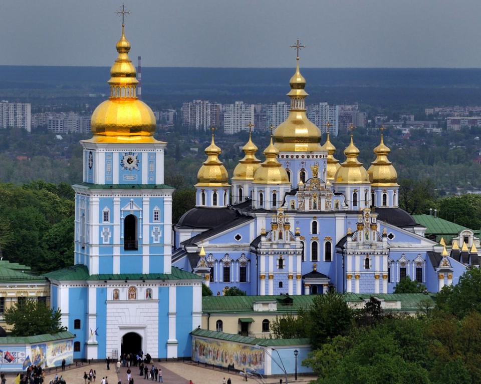 St. Michael's Monastery in Kiev. Domes over side chapels are here added to the quincunx which defines the central mass of the church.