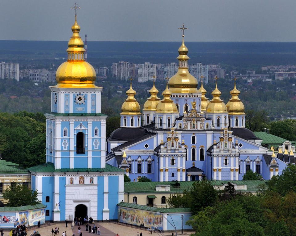 St. Michael's Monastery in Kiev. Domes over side chapels are here added to the quincunx which defines the central mass of the church.