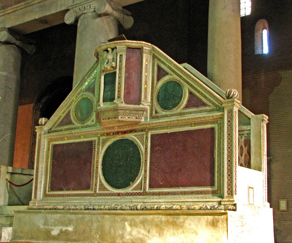 The ambo at St. Lawence Without the Walls, Rome, beautifully detailed with Cosmatesque opus tesselatum.
[Photo by Br. Lawrence Lew, O.P.]