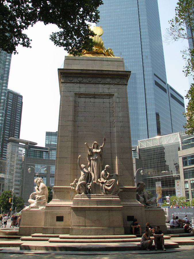 The sculpture grouped behind is entitled: "The Post-Bellum Idea: Justice Receiving Back the Sword Entrusted to War."