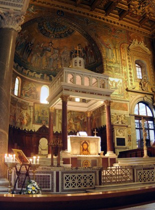 The confessio below the high altar at Santa Maria in Trastevere makes it impossible to say Mass from the assembly's side of the altar.